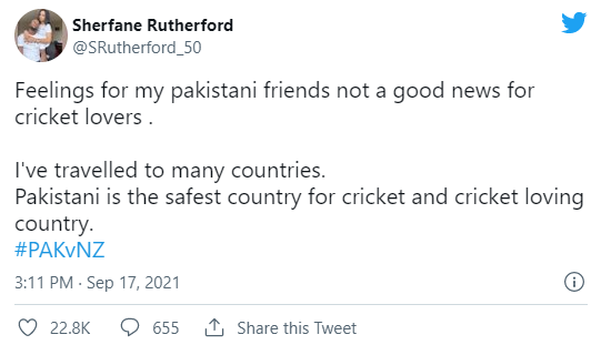 Windies Cricket Sherfane Rutherford, who plays for Peshawar Zalmi in PSL also felt the pain of many Pakistani fans and tweeted,